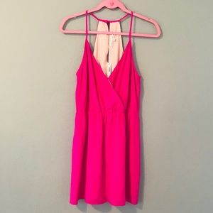 NWT sz M Lavender Brown hot pink 100% silk dress